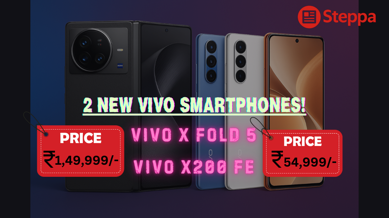 Vivo X Fold 5 and Vivo X200 FE phones in all color variants with bold text announcing features inside the article
